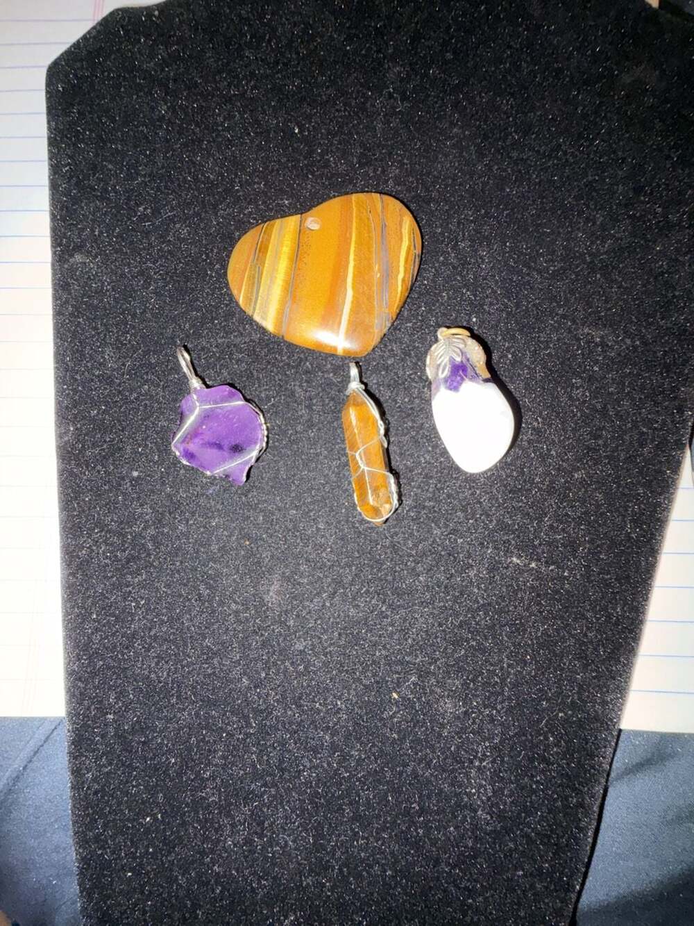 Assorted Gemstone Pendants Lot including Tiger's Eye Heart and Amethyst